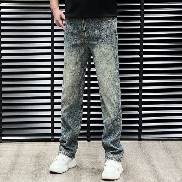Men's Trendy All Over Print Jeans Loose Wide Leg Comfortable Fashionable Casual Straight Leg Pants For Autumn High Street Style_mkmklike.com
