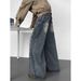 Men's Washed Distressed Patchwork Jeans - High Street Baggy Wide Leg Pants With Vintage Wash For Urban Streetwear_mkmklike.com