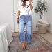 Women's Clothing Women's Loose Casual Jeans Wide Leg Street Style Solid Color Washed Denim Pants For Formal & Casual_mkmklike.com