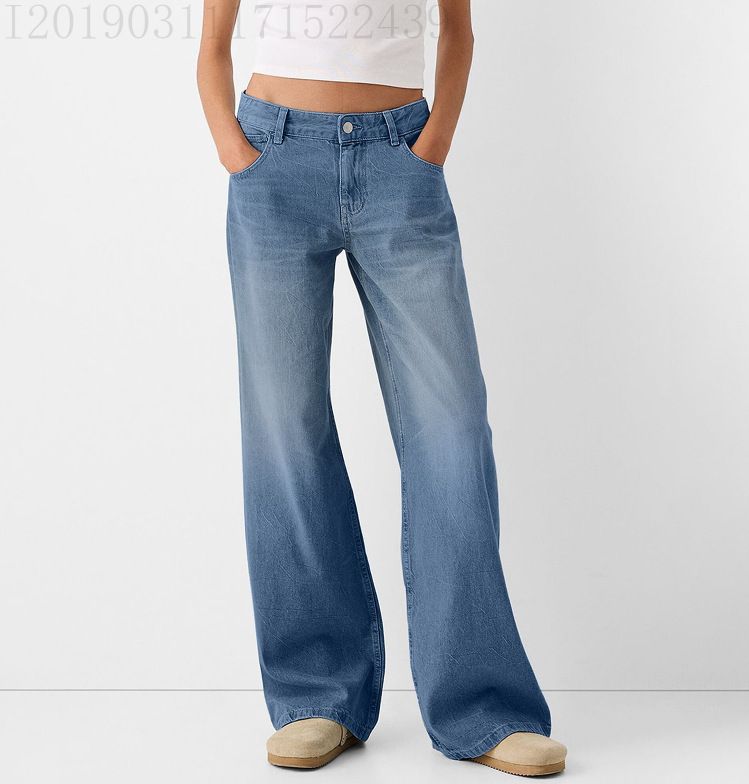 Women's Clothing Loose Wide Leg Jeans For Women Solid Color Casual All Match Denim Trousers_mkmklike.com
