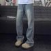Men's Clothing Retro Gradient Black Washed Jeans Men's Straight Leg Stylish Workwear Casual Trendy Wide Leg Trousers_mkmklike.com