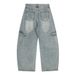 Washed Vintage Denim Scimitar Men's Multi-Pocket Cargo Long Pants Heavy Industry Deconstructed Scarf Tie Design Trendy_mkmklike.com