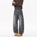 Men's Clothing Men's Retro Blue Plaid Wide Leg Jeans Slightly Flared Loose Fit Sophisticated Design Spring Style_mkmklike.com