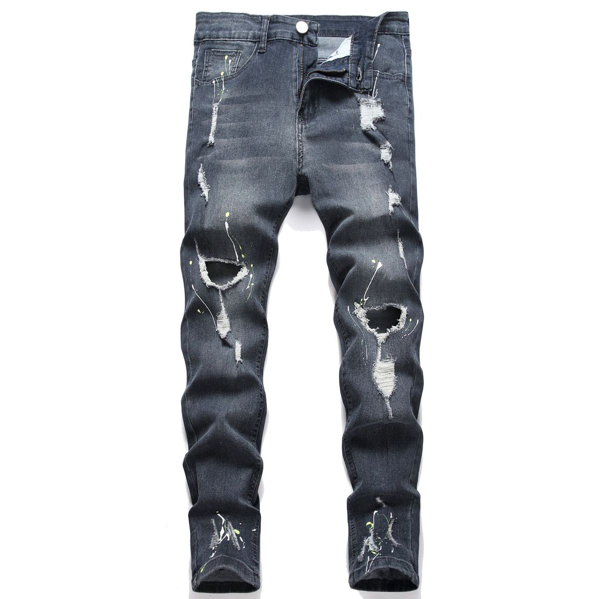 2026 Men's Stretch Skinny Jeans With Knee Rips - Comfortable Slim Fit Denim Pants For Casual Wear_mkmklike.com