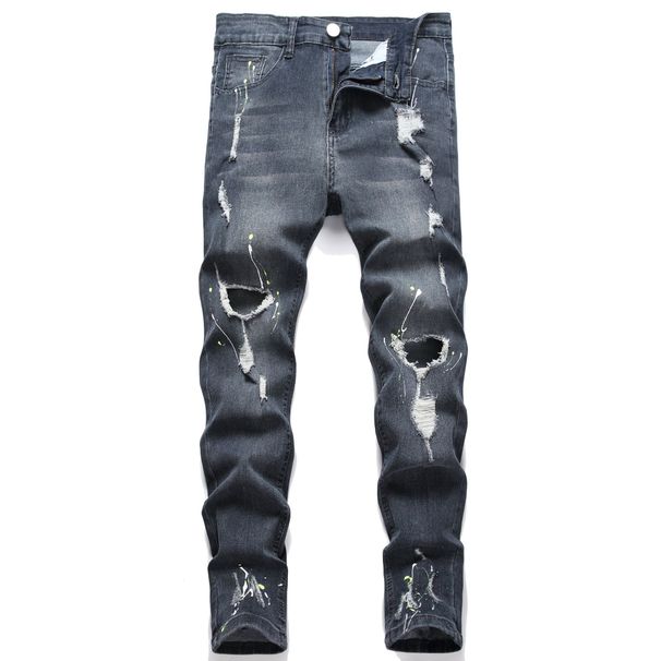 2026 Men's Stretch Skinny Jeans With Knee Rips - Comfortable Slim Fit Denim Pants For Casual Wear_mkmklike.com