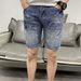Vintage Light Blue Labeled Men's Denim Shorts - Slim Fit Stretch Summer Casual Shorts With Distressed Wash_mkmklike.com