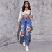 Women's Clothing Ripped Jeans Trendy Washed Ripped High Waist Straight Trousers_mkmklike.com