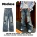 Moclose Unisex Distressed Retro Ripped Jeans Loose Fit Street Style Mud Dyed Cut Out Denim_mkmklike.com