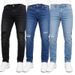 Men's Ripped Straight Leg Jeans Light Blue And Black Cotton Casual Mid Waist Zipper Fly Spring Autumn_mkmklike.com
