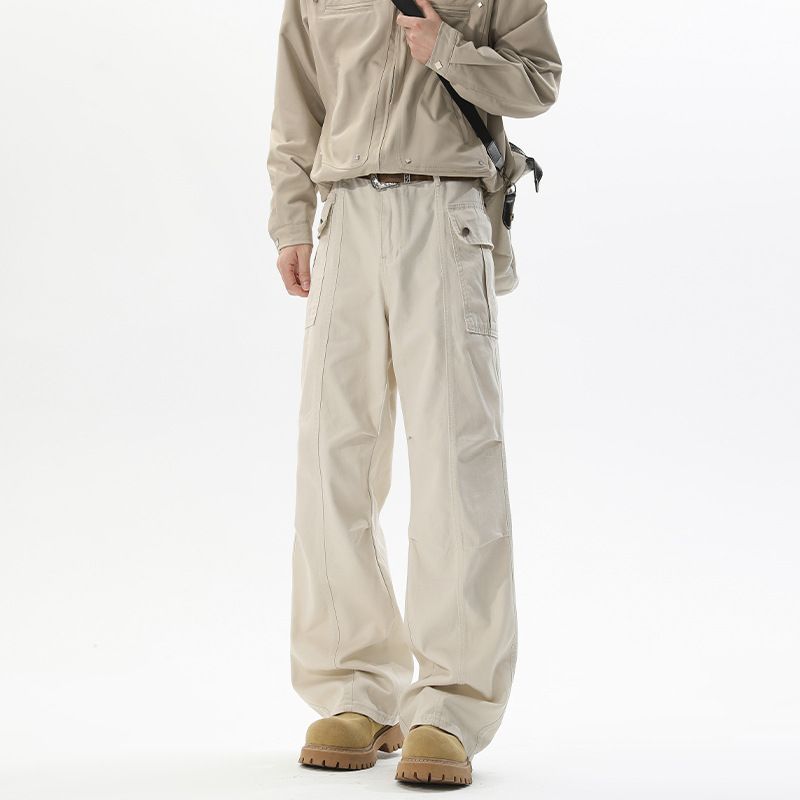 American Retro Distressed Gray Work For Men And Women, Trendy New Style With Wrinkled Design, Slightly Flared Casual_mkmklike.com