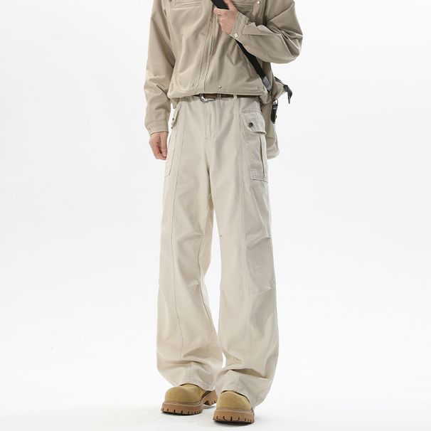 American Retro Distressed Gray Work For Men And Women, Trendy New Style With Wrinkled Design, Slightly Flared Casual_mkmklike.com