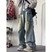 Ripped work jeans for men vibe style high street washed retro pants trendy American loose straight trousers_mkmklike.com