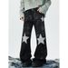 "Star-Embellished Denim Pants – Slim Straight Bootcut Jeans For Men (S-3XL, Vintage Black Wash)"_mkmklike.com