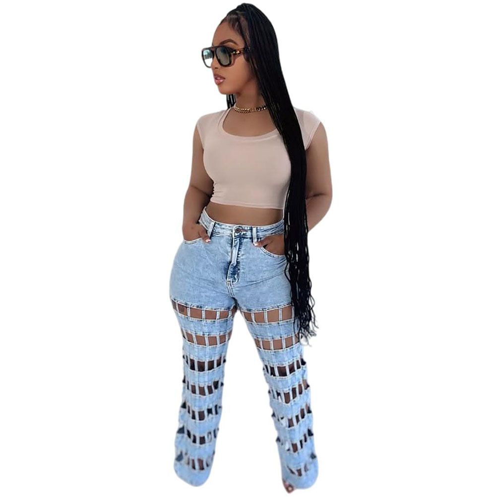 Women’s High-Waisted Distressed Jeans – Ripped Straight-Leg Denim Pants (S-2XL, Classic Blue)_mkmklike.com