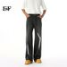 EF JEANS | 2025 Spring New American High Street Vibe Black And Gray Graffiti Drape Loose Straight Jeans_mkmklike.com