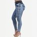 High Waisted Elastic Waist Color Block Stitched Hip Lifting Jeans For Women Style Long Pants_mkmklike.com