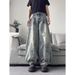Women's American Retro Ripped Jeans High Street Design Loose Wide Leg Drape Pants Trendy Summer Hot Girl Clothing_mkmklike.com