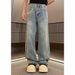 Premium Washed Denim Jeans For Men – Relaxed Straight Fit With Chain & Pearl Embellishments (Black/Blue)_mkmklike.com