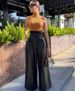 Women's Clothing Fashion High Waist Trousers INS Style PU Leather Pants Nightclub Metal Belt Wide Leg Pants_mkmklike.com