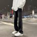 Nordmann Men's Flared Jeans New High Street Washed Retro Casual Pants American Style Loose Straight Black Long Trousers_mkmklike.com