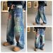 Men's Clothing Men's & Women's Hip-Hop Digital Print Jeans – Loose Fit, Straight Leg, Vintage Washed (Cotton, No Stretch, S-3XL)_mkmklike.com