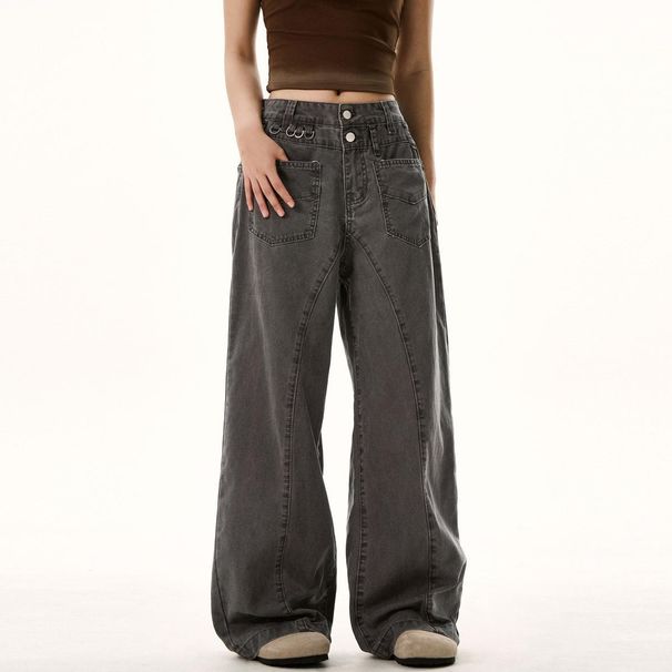 Vintage Workwear Jeans For Men & Women - Relaxed Straight Fit, Distressed Wash, Multi-Pocket Utility Pants (Charcoal/Khaki)_mkmklike.com