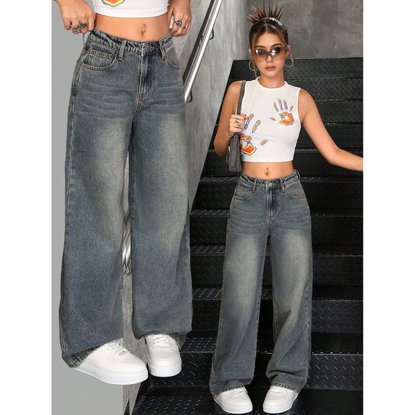 Women's Cross Border Trendy Jeans 2025 New Arrival Flowy, Loose Fit, High Waist, Slimming, Unique Long Pants_mkmklike.com