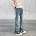 Retro Washed Denim Jeans – High-Street Straight & Flare Pants With Vintage Distressing (Unisex Classic Blue Relaxed Fit Everyday Trousers)_mkmklike.com