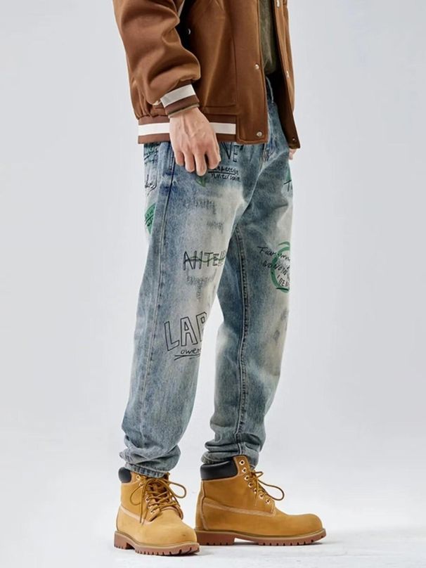 New Retro Workwear Yellow Mud Jeans Loose Straight Leg Men's American High Street Wide Leg Pants_mkmklike.com