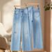 Light Blue Ripped Wide Leg Jeans Street Style High Waisted Slimming Trendy Straight Leg Trousers For Women Summer Commuting_mkmklike.com