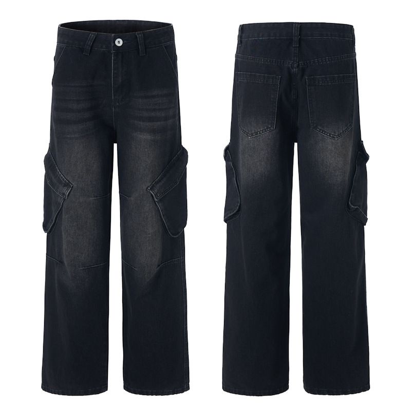 Men's Distressed Cargo Jeans - Streetwear Oversized Drop-Cut Denim Pants With Multi-Pockets For Hip-Hop & Grunge Style_mkmklike.com