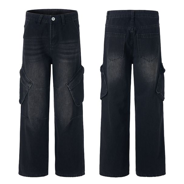 Men's Distressed Cargo Jeans - Streetwear Oversized Drop-Cut Denim Pants With Multi-Pockets For Hip-Hop & Grunge Style_mkmklike.com