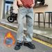 Vintage Men's Relaxed Fit Straight Leg Fleece-Lined Jeans - Classic Blue & Black Options (S-5xl) Relaxed Fit Design_mkmklike.com