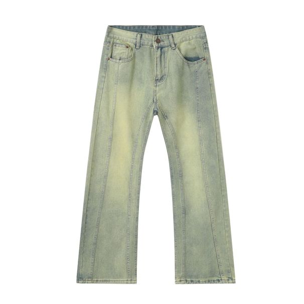 Nirben Men's Vintage American Casual Jeans, Retro Loose Flare Fit With Stitch Splicing, Fashion Versatile Denim Pants_mkmklike.com