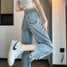 American-style Petite Women's Wide-leg Jeans, Autumn Cropped High-waisted Loose Frayed Ripped Straight Pants, Trendy_mkmklike.com