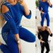 Women's Clothing Autumn Set Sexy Beaded Solid Color Round Neck Long Sleeve Set_mkmklike.com