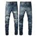 Loom European And American Trendy Brand Ripped Jeans Casual Slim Fit Inlaid Patch Men's Denim Long Pants 9309_mkmklike.com