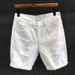 Men's Clothing Summer White Ripped Denim Shorts Men's Korean Slim Elastic Five Point Breeches Trendy All Match Mid Length Pants_mkmklike.com