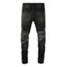 Trendy Brand Men's Cashew Flower Ripped Patch Men's Jeans Men's Splicing Slim And Thin Casual Pants 8666_mkmklike.com