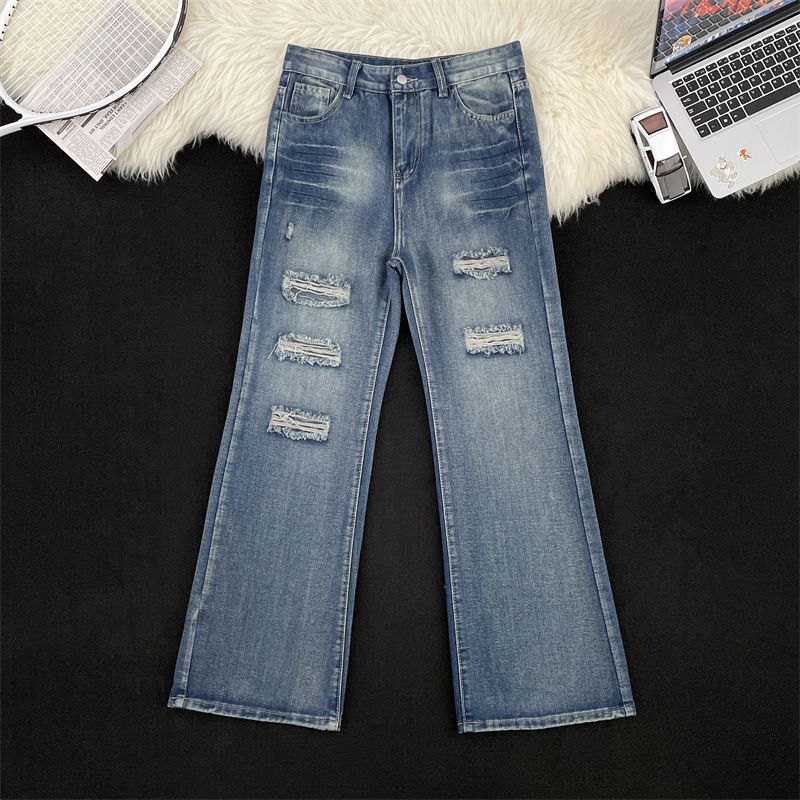 Men's Clothing Jeans Men And Women Summer High End Fashion Brand Flared Loose Vibe Mopping Trousers_mkmklike.com