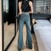Contrast Color Flared Jeans Women, High-waisted, Versatile, American-style, Floor-length Straight-leg Bell-bottom Pants_mkmklike.com