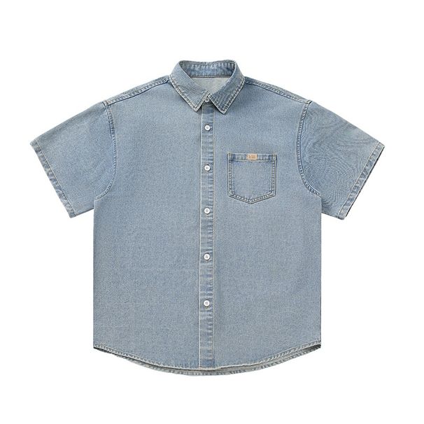 Northfold Japanese Retro Washed Vintage Short Sleeve Denim For Men 25 Summer New Loose Couple Trendy Brand Shirt Jacket_mkmklike.com