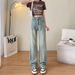 ELLE American Style Pocket Design Straight Jeans For Women 2025 New Retro Small Slimming Draped Narrow Wide Leg Pants_mkmklike.com