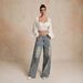 Women's Clothing Retro Distressed Denim Wide Leg Trousers Mid-Rise Light Blue Vintage Flare Jeans – Relaxed Wide-Leg Distressed Denim Pants For Women_mkmklike.com