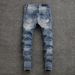 Men's Slim Fit Jeans Distressed Vintage Washed Light Blue Denim Pants with Paint Splatter And Knee Rips Streetwear Skinny Trousers_mkmklike.com