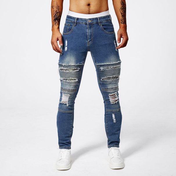Men's Slim Fit Distressed Ripped Stretchy Jeans European American Style Retro Long Pants_mkmklike.com