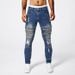 Men's Slim Fit Distressed Ripped Stretchy Jeans European American Style Retro Long Pants_mkmklike.com
