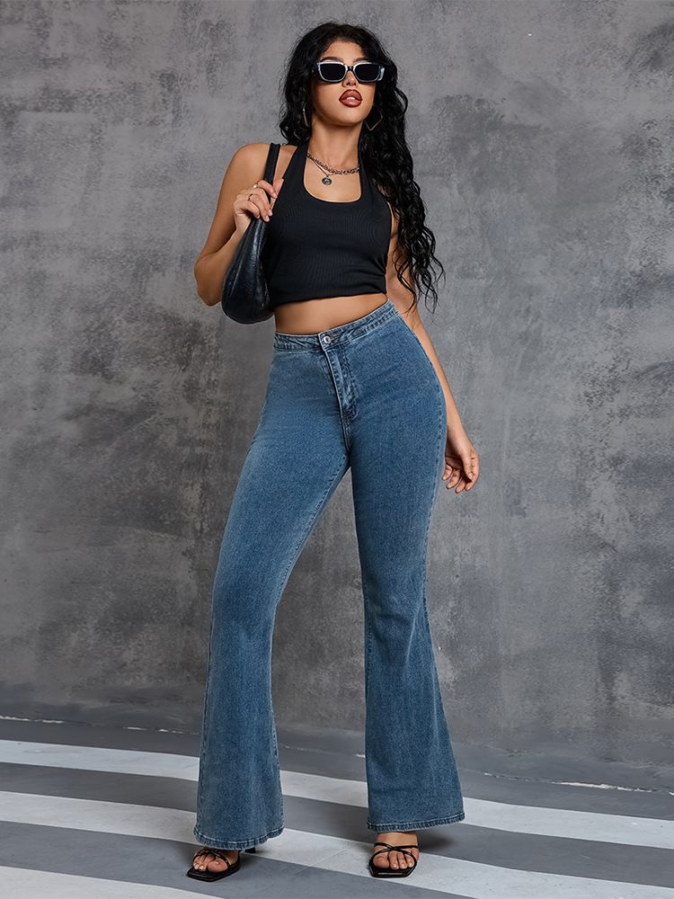 Ultra-Stretchy High Waist Flare Jeans For Women - Butt-Lifting Bootcut Denim Pants In 15 Colors (Mid Blue/Black/Olive Green & More)_mkmklike.com