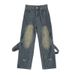 Vintage Washed High Street Denim Jeans For Men | Relaxed Straight-Leg Trousers With Distressed Details | Classic Blue & Black Cotton Blend Pants_mkmklike.com