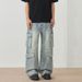 Men's Clothing & Archer0603 & American Streetwear High Street Washed Patchwork Straight Leg Loose Fit Jeans Men's Distressed Multi Pocket Pants_mkmklike.com